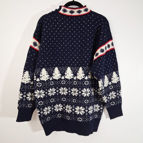 Not Ugly Christmas Sweater DEAN'S OF SCOTLAND Wool Mock Turtleneck Navy Large - Picture 2 of 9